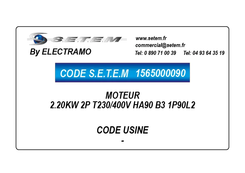 1565000090-MOTEUR ELECTRAMO 2.20KW 2P T230/400V HA90 B3 1P90L2
