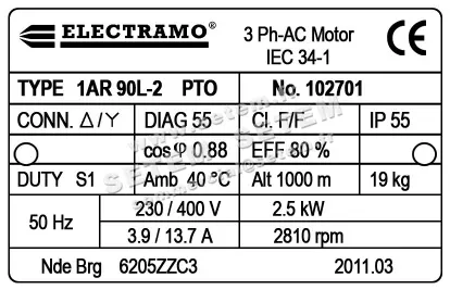 1565002011-MOTEUR ELECTRAMO 2.50KW 2P T230/400V HA90 B3 1AR90L2 2