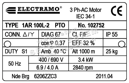 1565002012-MOTEUR ELECTRAMO 3.40KW 2P T400/690V HA100 B3 1AR100L2 2