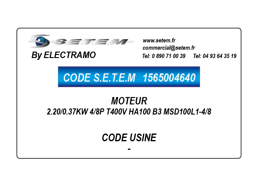 MOTEUR 2.20/0.37KW 4/8P T400V HA100 B3 MSD100L1-4/8