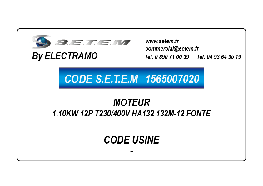 MOTEUR 1.10KW 12P T230/400V HA132 132M-12 FONTE