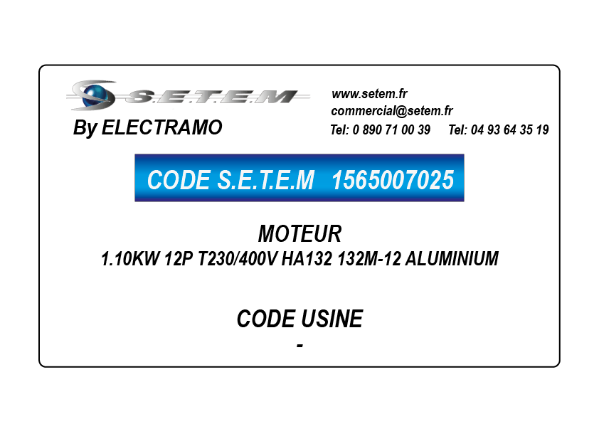 MOTEUR 1.10KW 12P T230/400V HA132 132M-12 ALUMINIUM