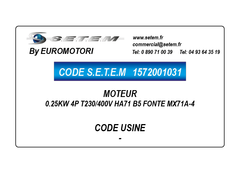 MOTEUR 0.25KW 4P T230/400V HA71 B5 FONTE MX71A-4