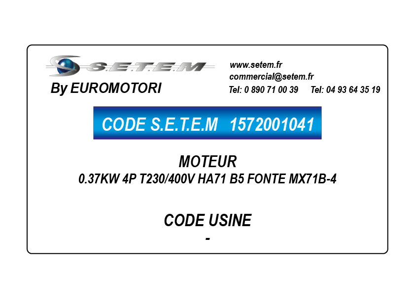 MOTEUR 0.37KW 4P T230/400V HA71 B5 FONTE MX71B-4