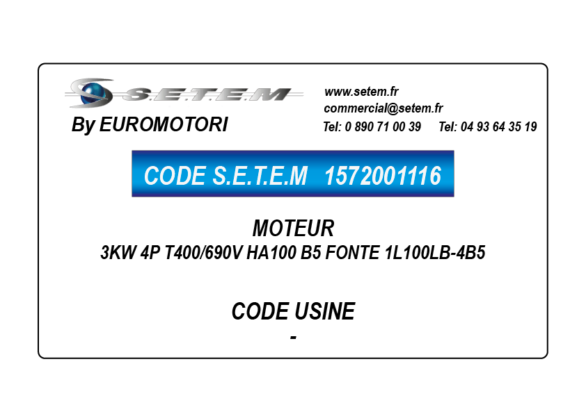 MOTEUR 3KW 4P T400/690V HA100 B5 FONTE 1L100LB-4B5