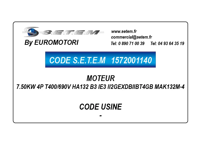 1572001140-MOTEUR EUROMOTORI 7.50KW 4P T400/690V HA132 B3 IE3 II2GEXDBIIBT4GB MAK132M-4