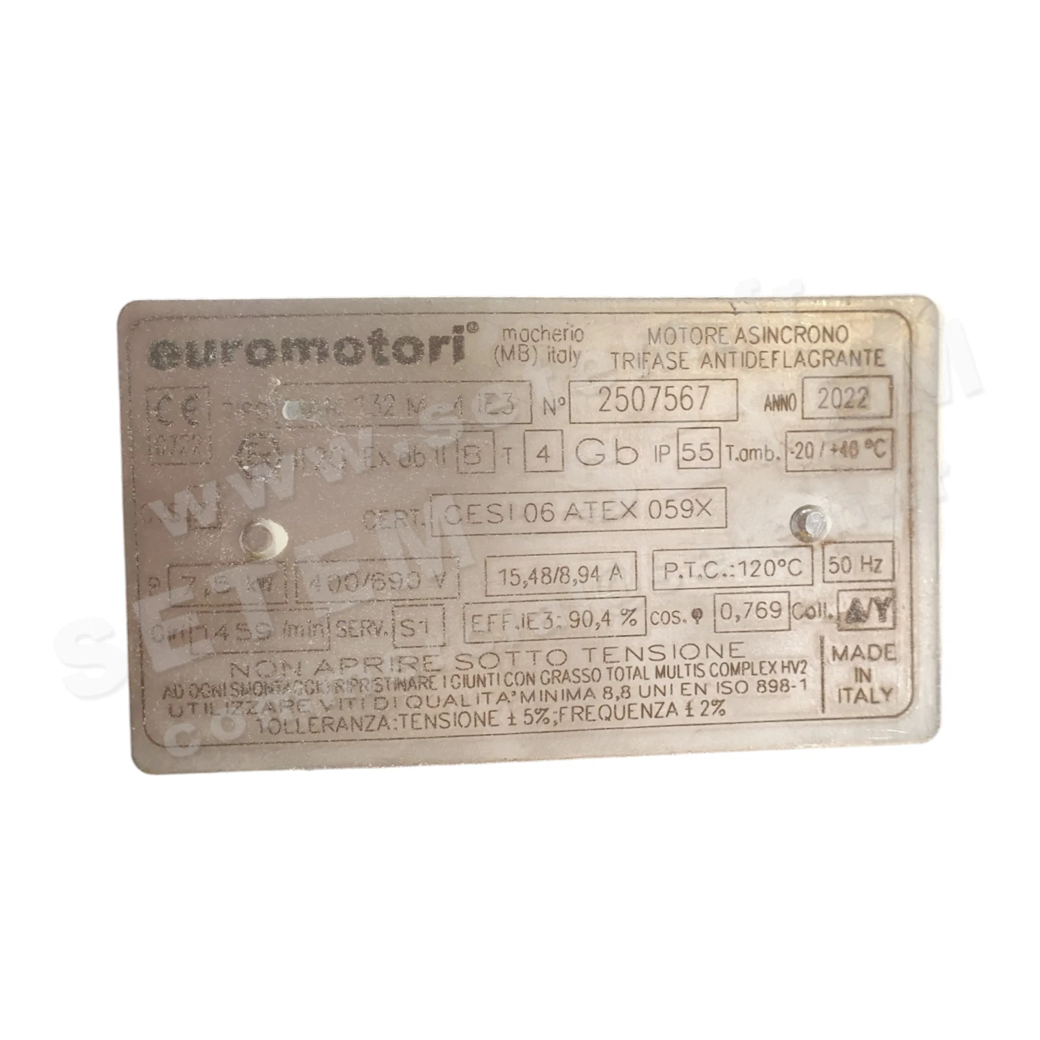 1572001140-MOTEUR EUROMOTORI 7.50KW 4P T400/690V HA132 B3 IE3 II2GEXDBIIBT4GB MAK132M-4 2