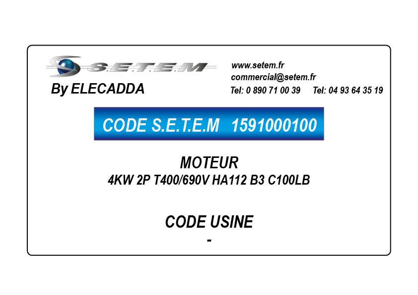 MOTEUR 4KW 2P T400/690V HA112 B3 C100LB