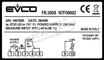 1600002003-REGULATEUR EVCO FK200XN7F00002 AVEC SONDE * NTC 1.5M PVC* 3