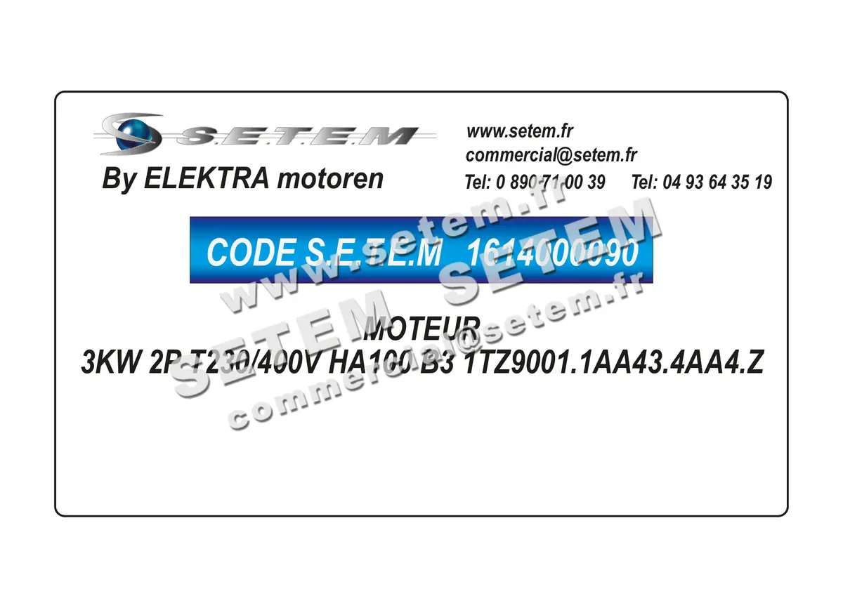 1614000090-MOTEUR ELEKTRAMOT 3KW 2P T230/400V HA100 B3 1TZ9001.1AA43.4AA4.Z