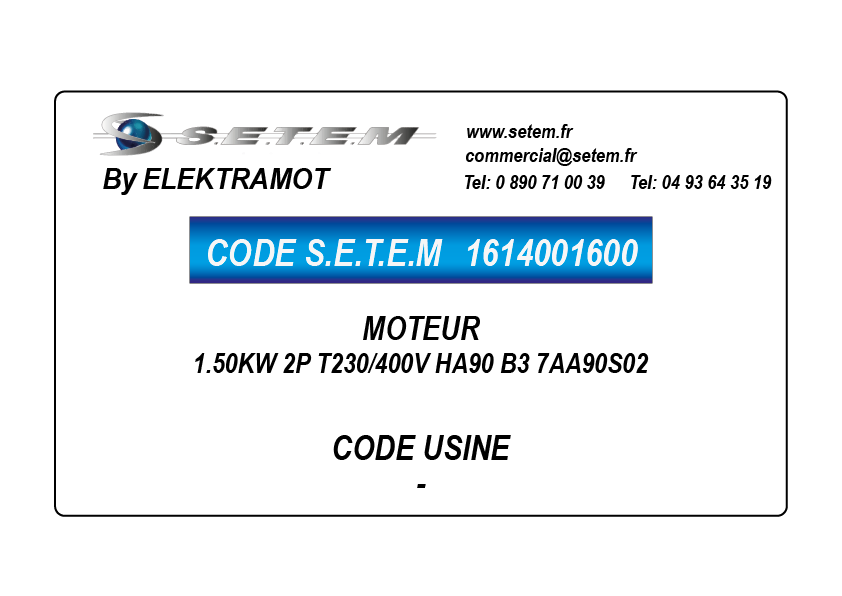 MOTEUR 1.50KW 2P T230/400V HA90 B3 7AA90S02