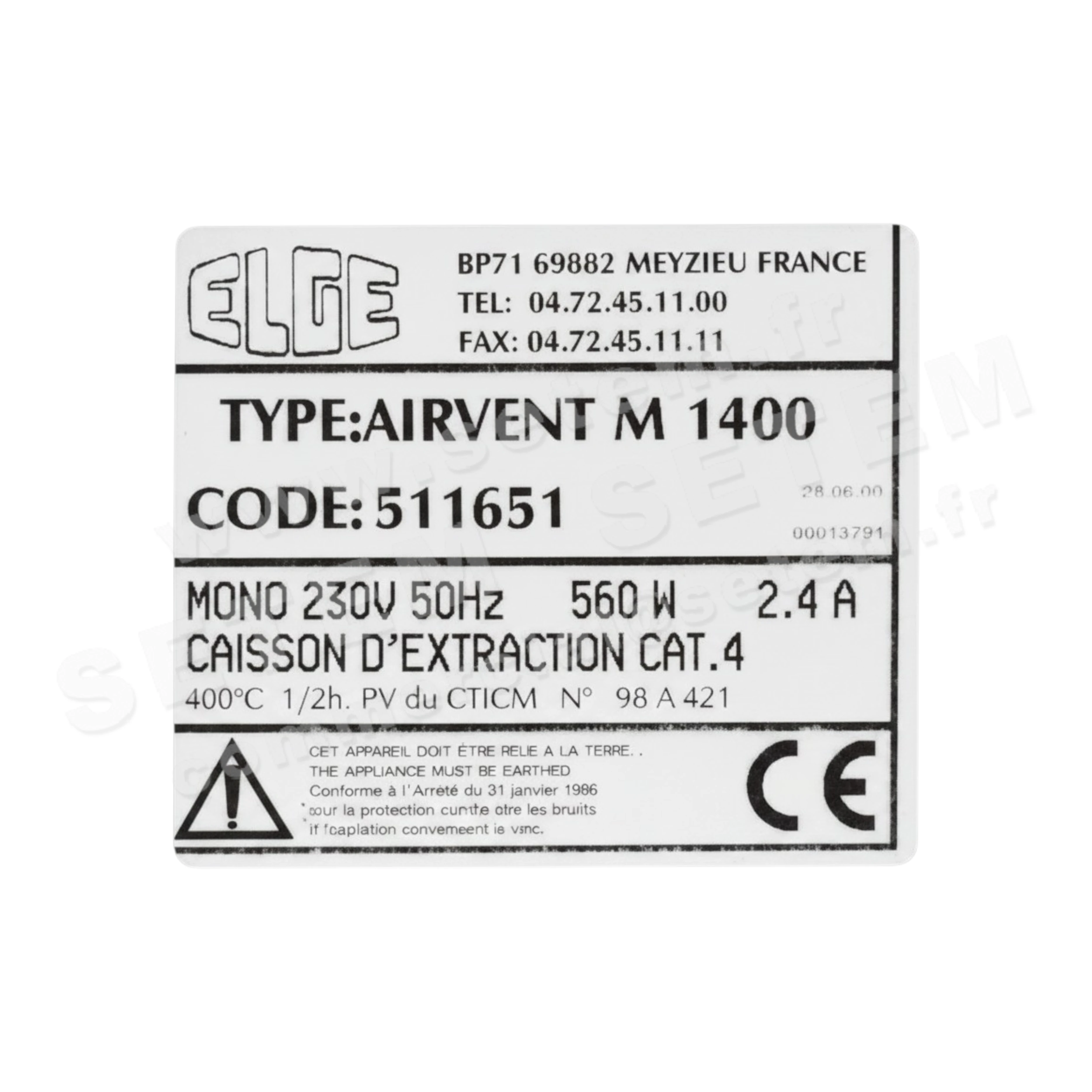1647002011-CAISSON ELGE AIRVENT M1400 *511651*