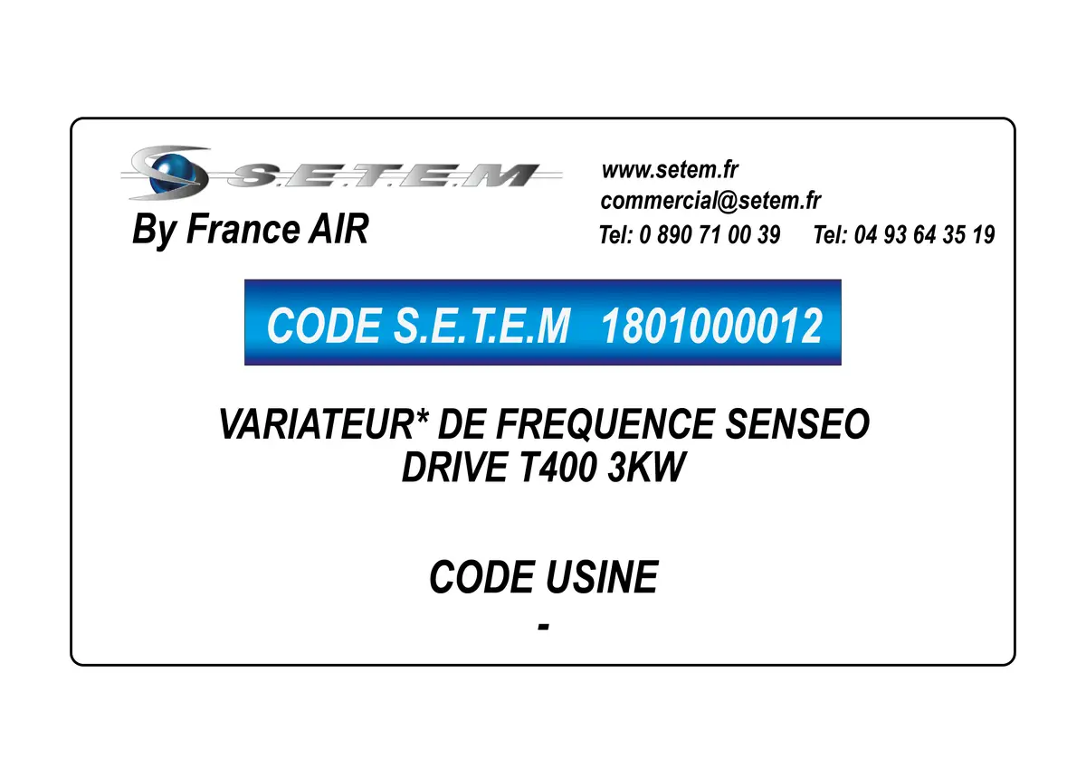 1801000012-VARIATEUR DE FREQUENCE SENSEO DRIVE T400 3KW FRANCEAIR