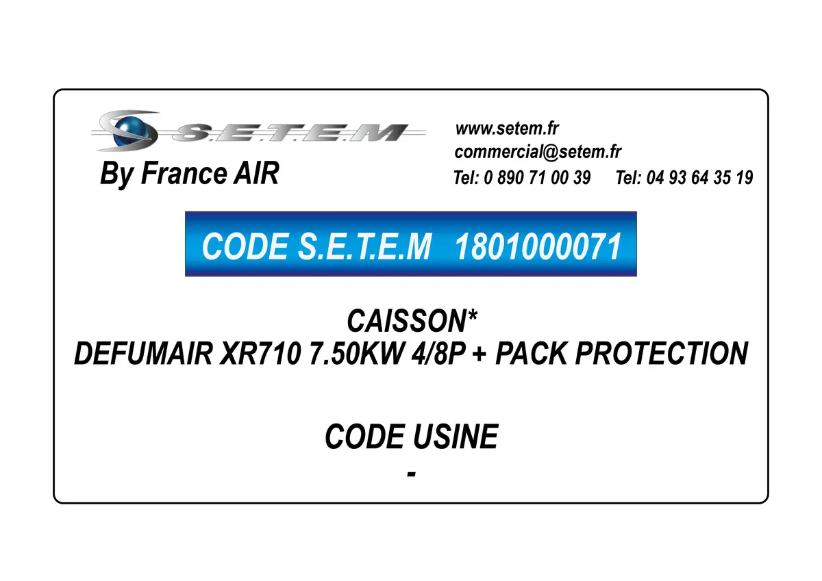 1801000071-CAISSON FRANCEAIR DEFUMAIR XR710 7.50KW 4/8P + PACK PROTECTION