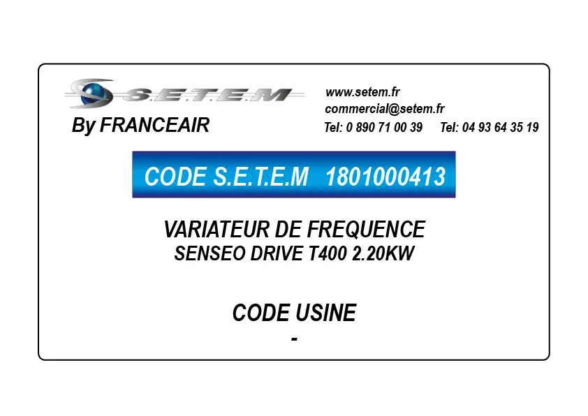 1801000413-VARIATEUR DE FREQUENCE FRANCEAIR SENSEO DRIVE T400 2.20KW 2