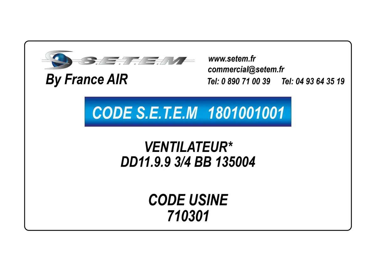 1801001001-VENTILATEUR FRANCEAIR DD11.9.9 3/4 BB 135004 *710301*