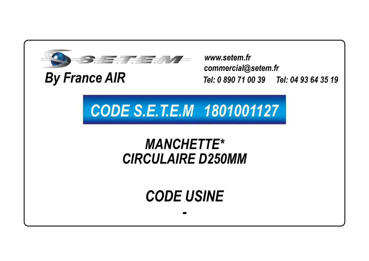 1801001127-MANCHETTE FRANCEAIR CIRCULAIRE D250MM