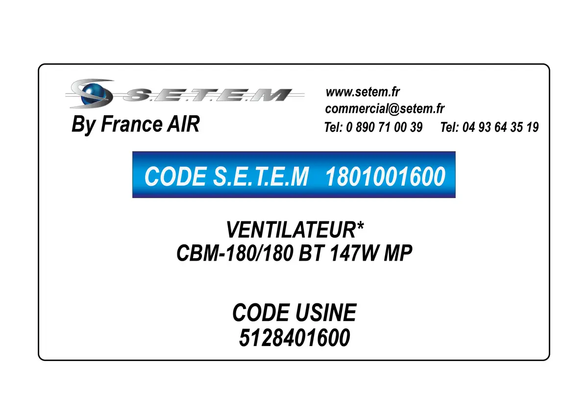 1801001600-VENTILATEUR FRANCEAIR CBM-180/180 BT 147W MP *5128401600*