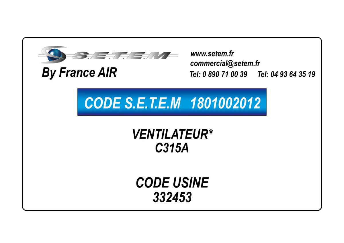 1801002012-VENTILATEUR FRANCEAIR C315A *332453*