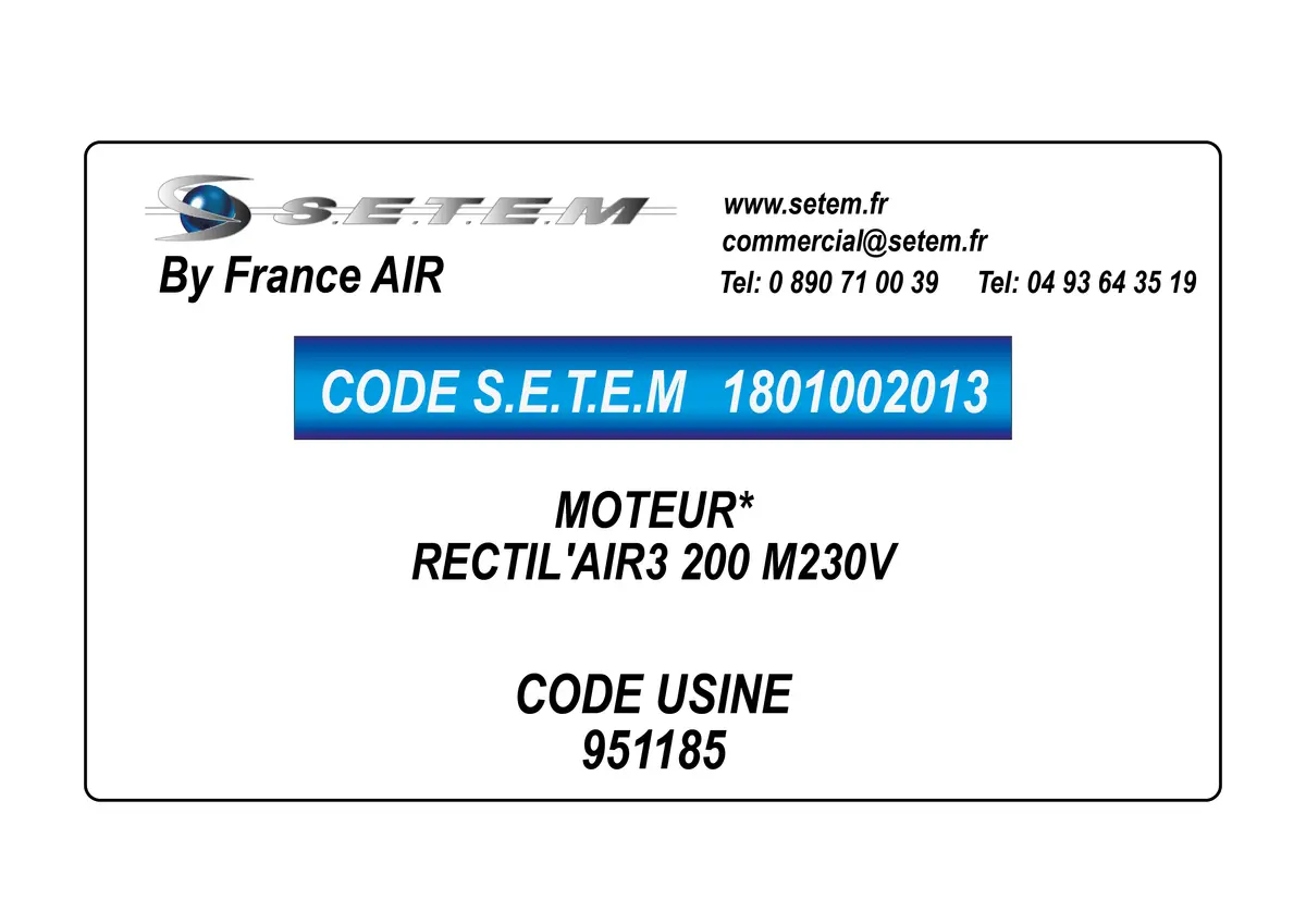 1801002013-MOTEUR FRANCEAIR RECTIL'AIR3 200 M230V *951185*