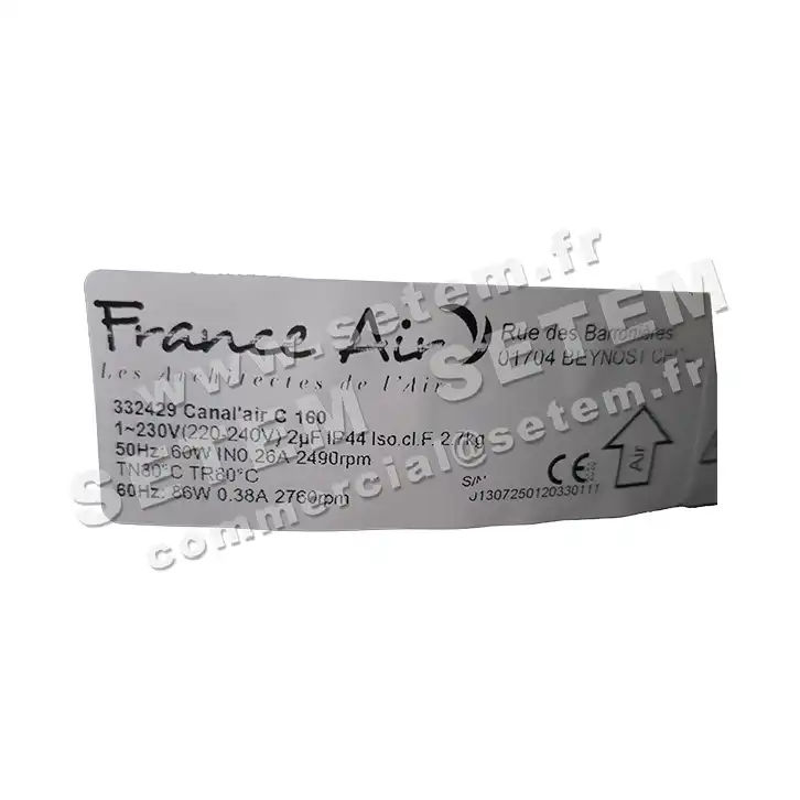 1801002173-VENTILATEUR FRANCEAIR CANAL'AIR C160 *332429*