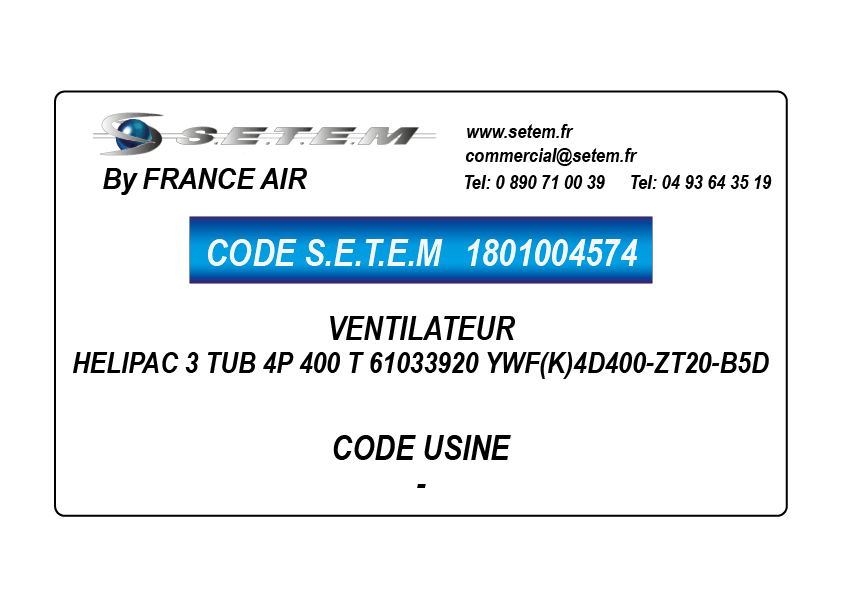 VENTILATEUR HELIPAC 3 TUB 4P 400 T "61033920" YWF(K)4D400-ZT20-B5D 5