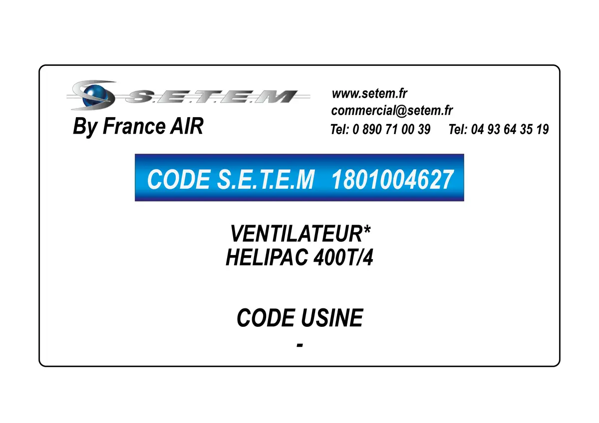 1801004627-VENTILATEUR FRANCEAIR HELIPAC 400T/4 "062958" *22371*