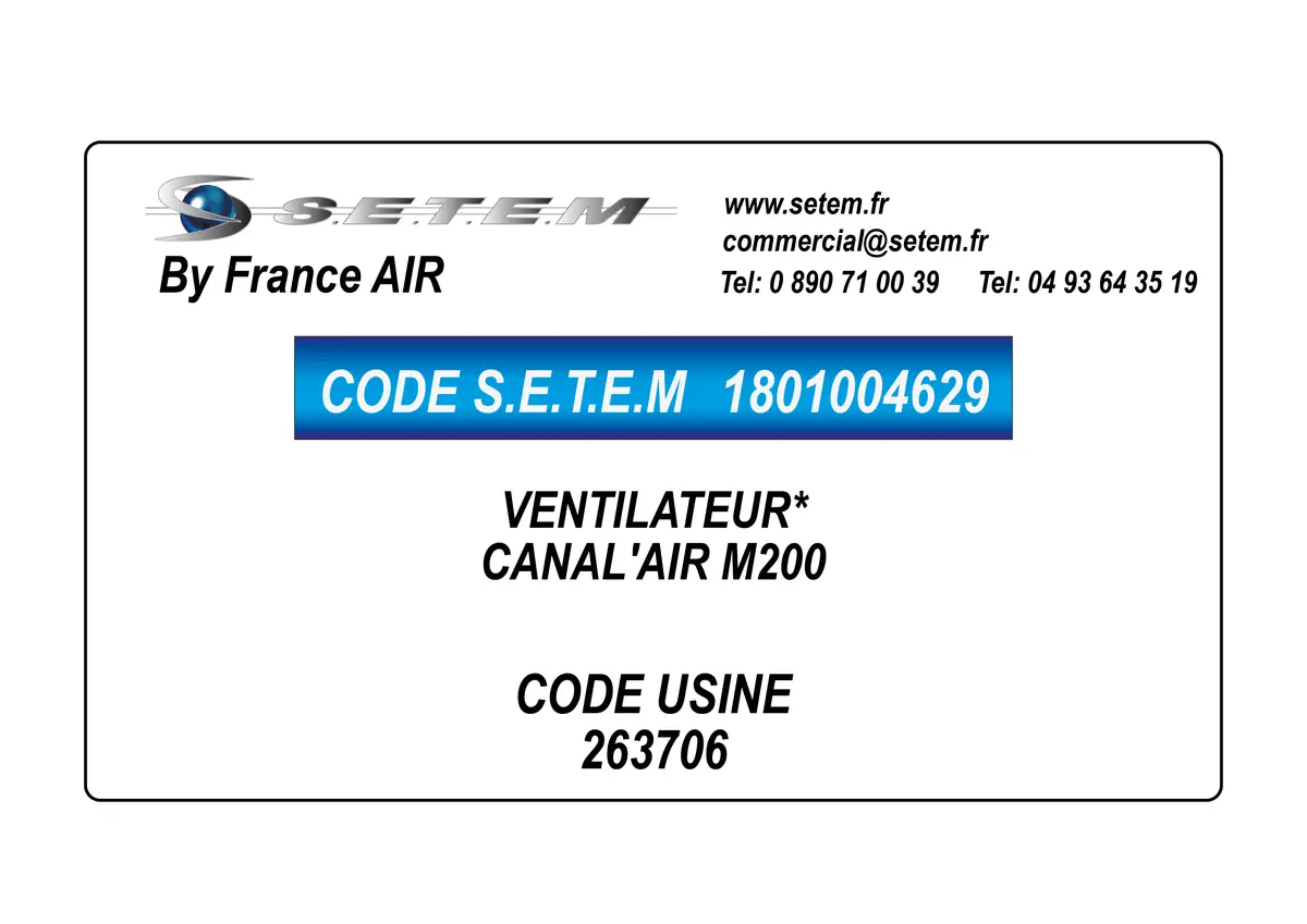 1801004629-VENTILATEUR FRANCEAIR CANAL'AIR M200 *263706*