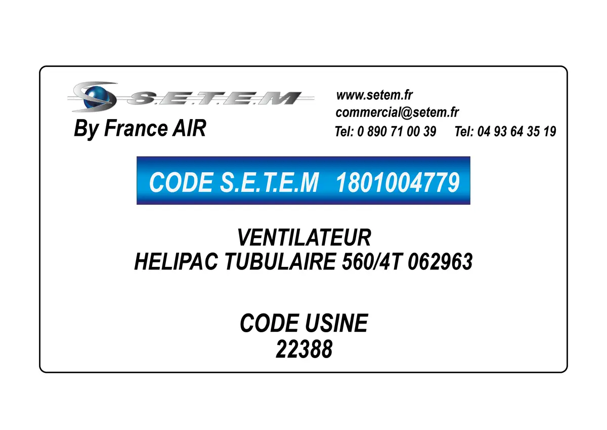 1801004779-VENTILATEUR FRANCEAIR HELIPAC TUBULAIRE 560/4T "062963" *22388*