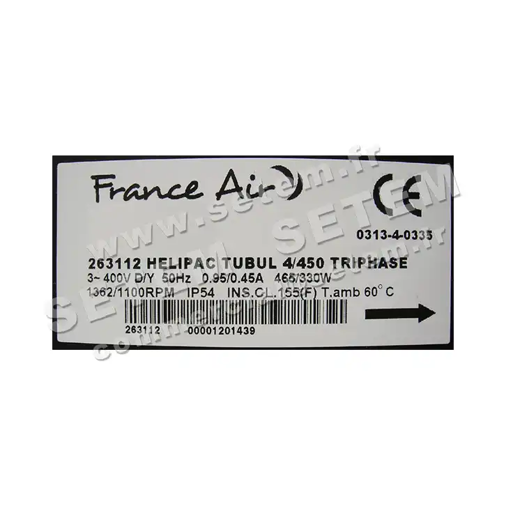 1801004785-VENTILATEUR FRANCEAIR HELIPAC TUBUL 4/450T "0313.4.0335" *263112* 4