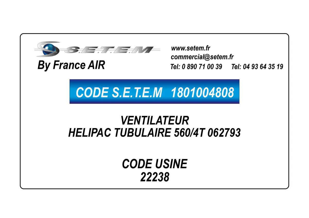 1801004808-VENTILATEUR FRANCEAIR HELIPAC TUBULAIRE 560/4T "062793" *22238*