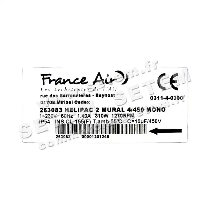 1801004810-VENTILATEUR FRANCEAIR HELIPAC MURAL 4/450M *263083* 2