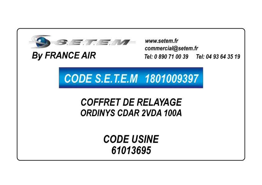 1801009397-COFFRET DE RELAYAGE FRANCE AIR ORDINYS CDAR 2VDA 100A *61013695*