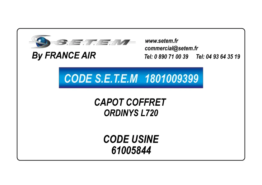 1801009399-CAPOT DE COFFRET FRANCE AIR ORDINYS L720 *61005844*