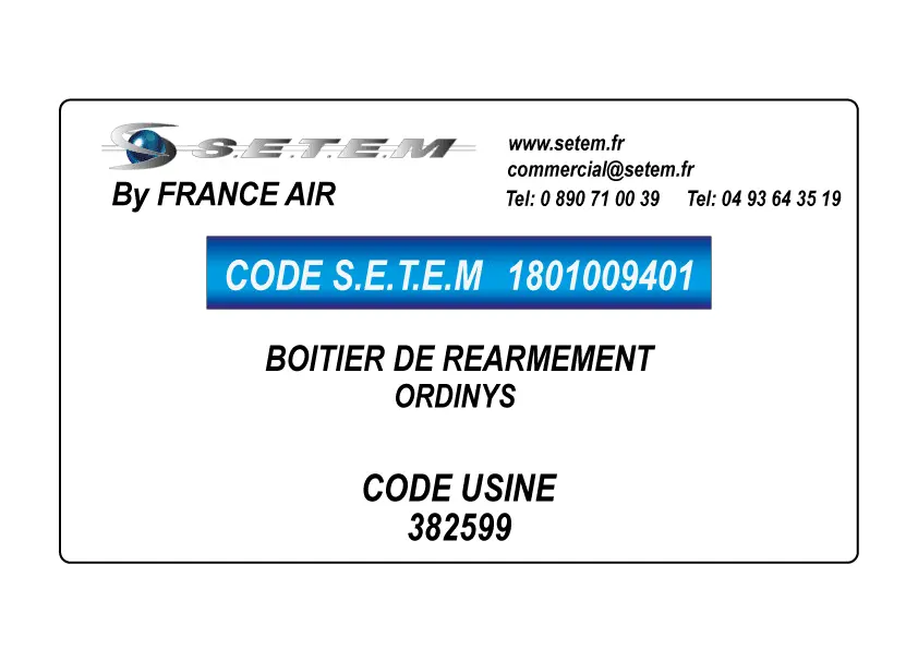1801009401-BOITIER DE REARMEMENT FRANCE AIR ORDINYS *382599*