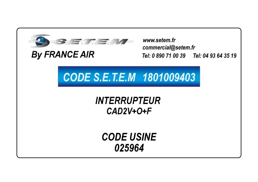 1801009403-INTERRUPTEUR FRANCE AIR CAD2V+O+F *025964*