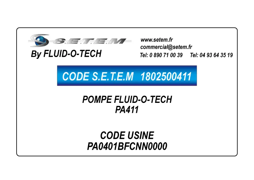 1802500411-POMPE FLUIDOTECH PA411 *PA0401BFCNN0000*