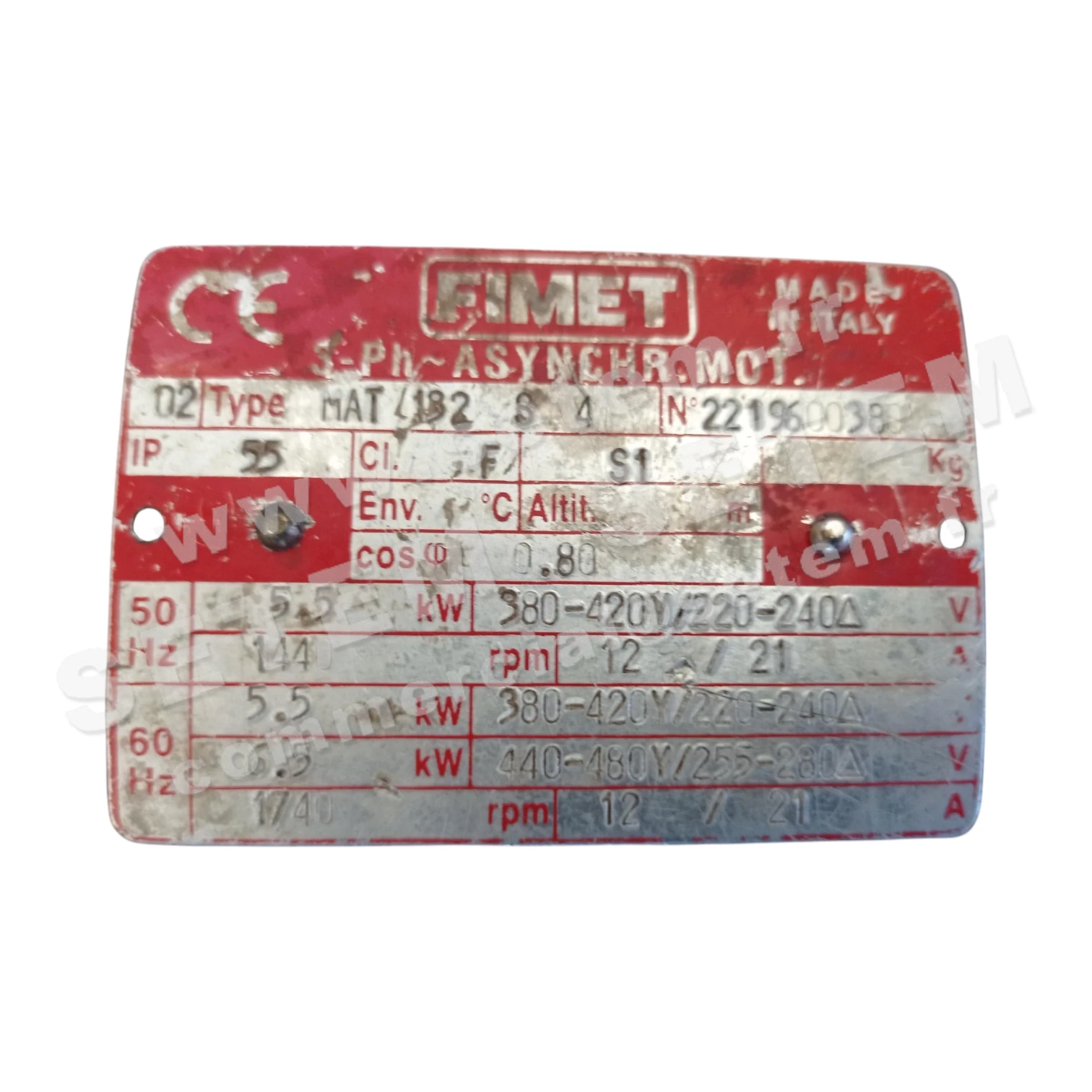 1808001025-MOTEUR FIMET 5.50KW 4P T230/400V HA132 B3 MAT132S4 2