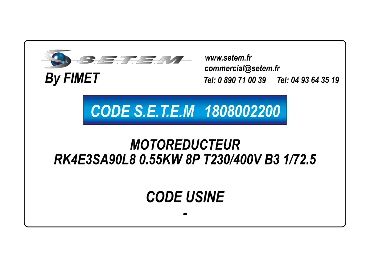 1808002200-MOTOREDUCTEUR FIMET RK4E3SA90L8 0.55KW 8P T230/400V B3 1/72.5