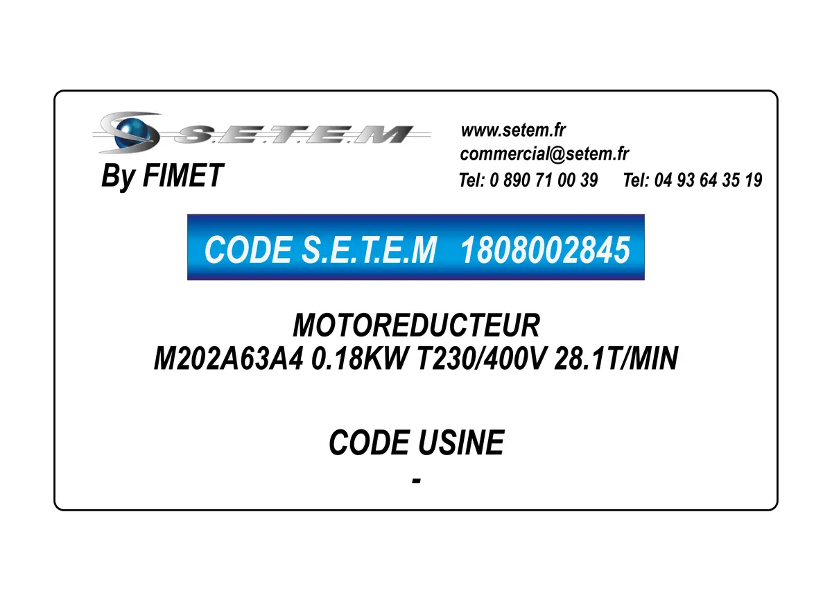 1808002845-MOTOREDUCTEUR FIMET M202A63A4 0.18KW T230/400V 28.1T/MIN