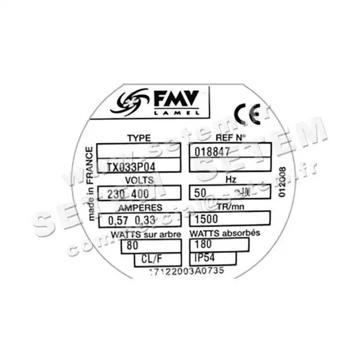 1809000000-MOTEUR FMV TX033P04 80/180W 4P T230/400V *18847* 3