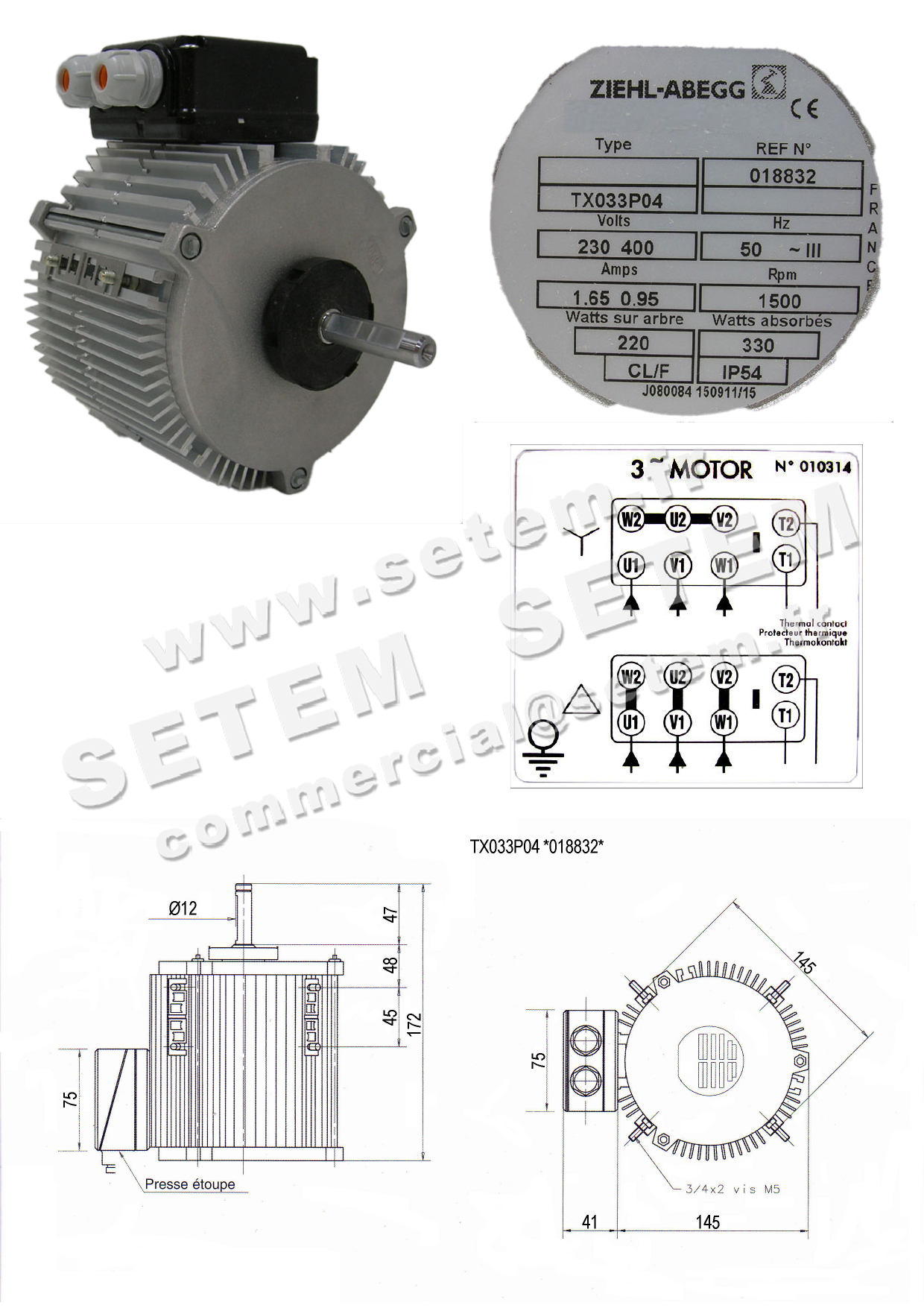 1809000001-MOTEUR FMV TX033P04 220/330W 4P T230/400V *18832* 5