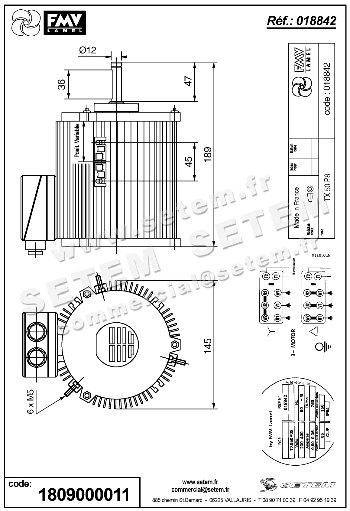 1809000011-MOTEUR FMV TX050P08 65/150W 8P T230/400V *18842* 2