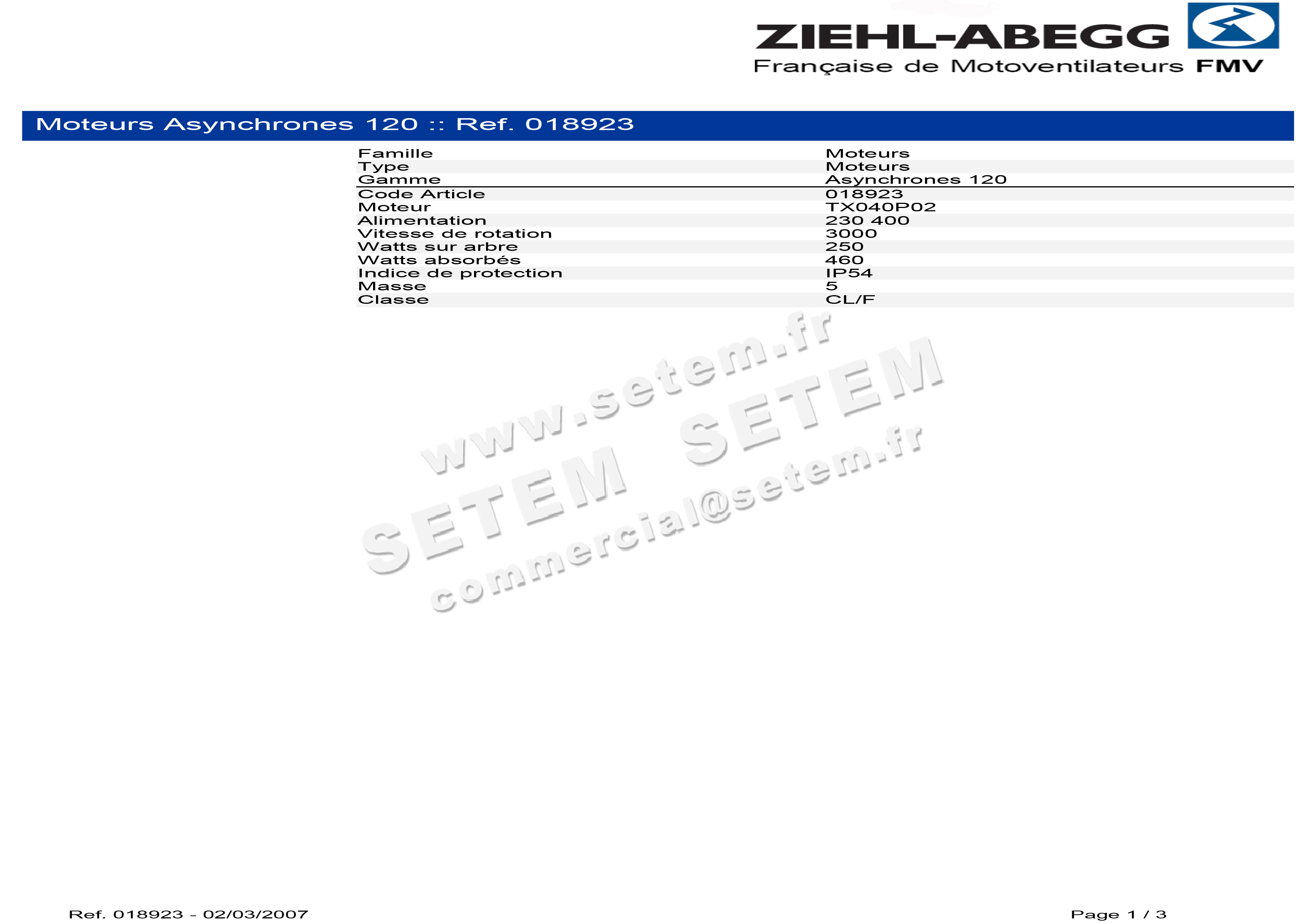 1809000014-MOTEUR FMV TX040P02 250/460W 2P T230/400V *18923*