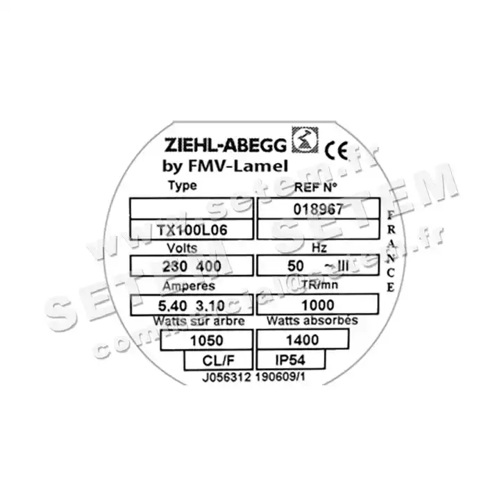 1809000026-MOTEUR FMV TX100L06 1050/1400W 6P T230/400V *18967* 3