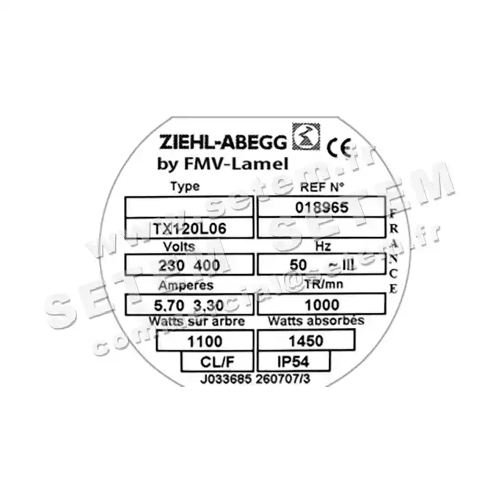 1809000027-MOTEUR FMV TX120L06 1100/1450W 6P T230/400V *18965* 3
