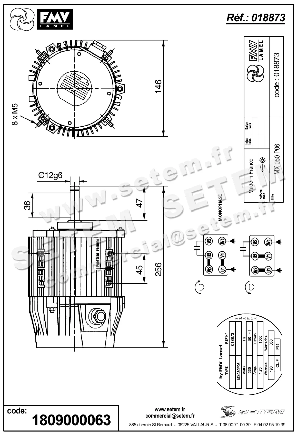 1809000063-MOTEUR FMV MX050P06 190/350W 6P M230V *18873* 2