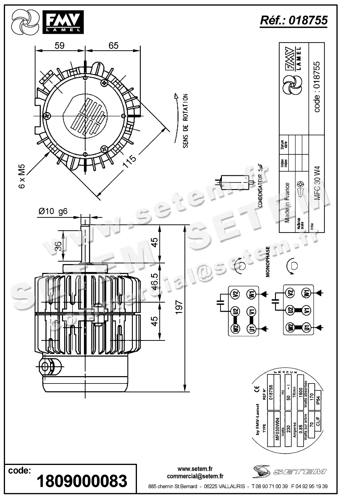 1809000083-MOTEUR FMV MF030W04 70/170W 4P M230V *18755* 2