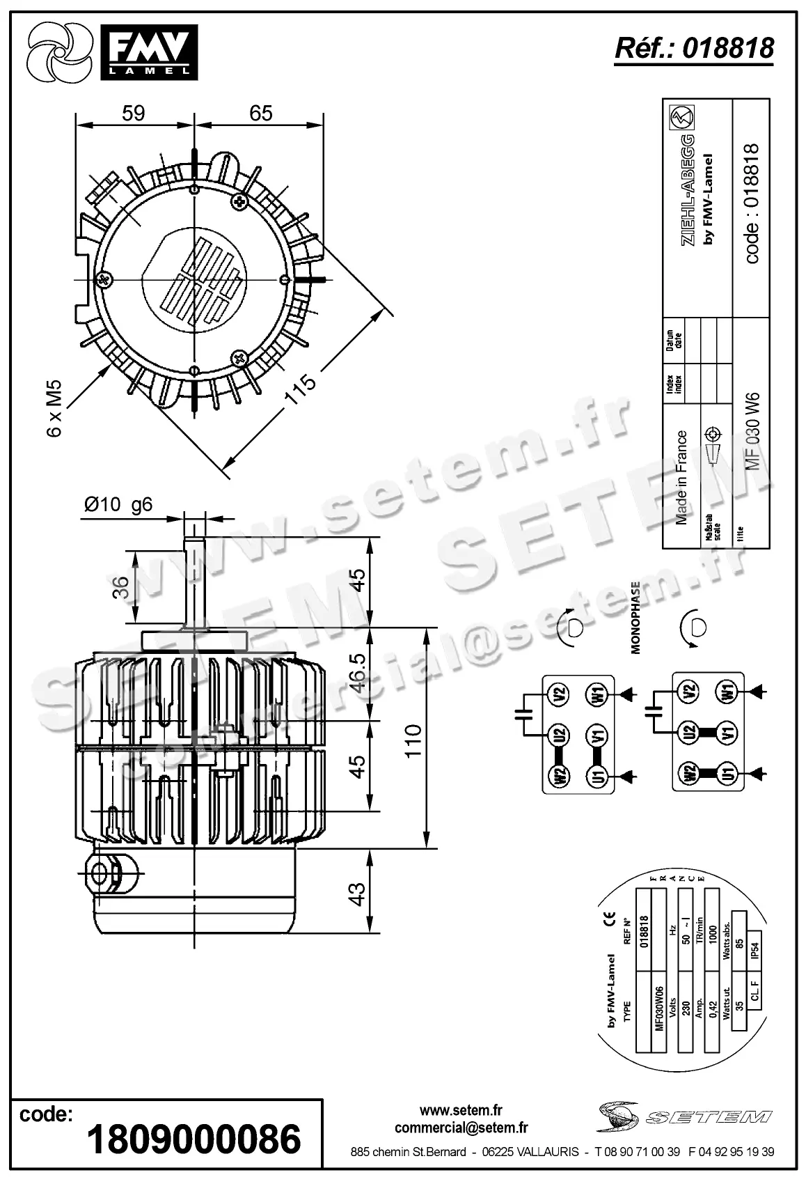 1809000086-MOTEUR FMV MFC30W6 35/85W 6P M230V *18818* 2