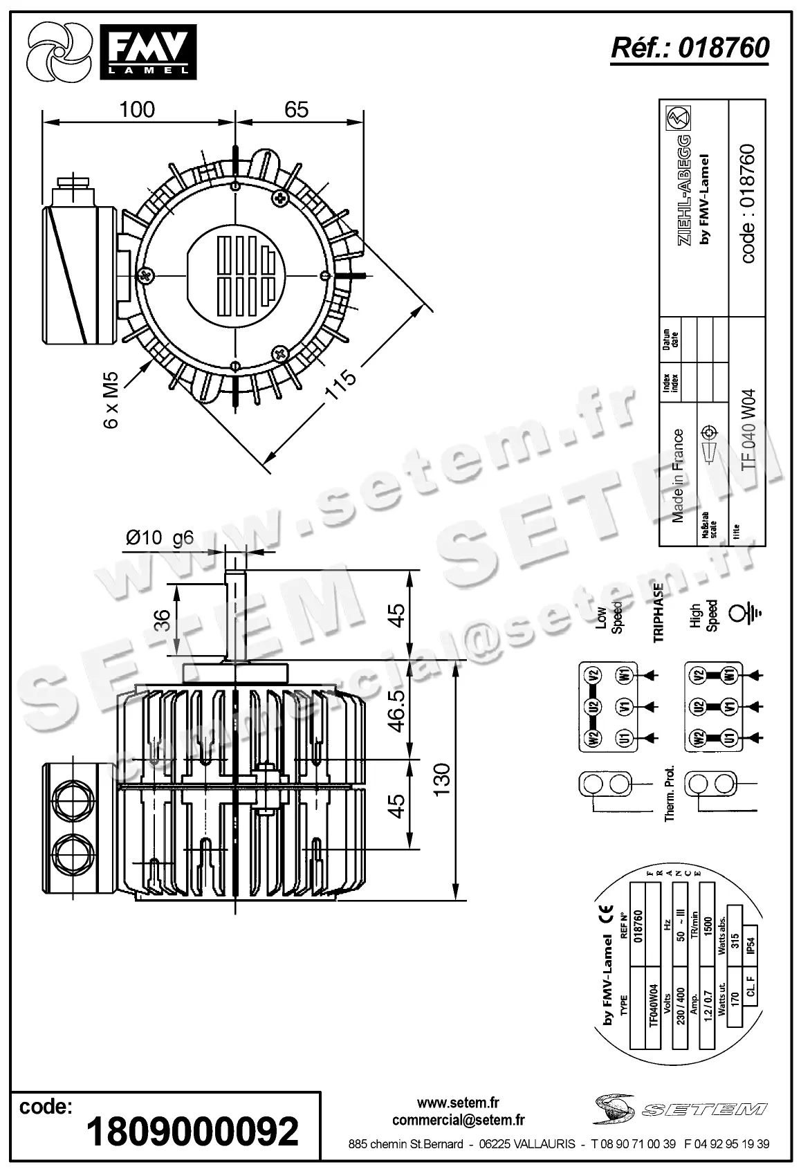 1809000092-MOTEUR FMV TF040W04 170/315W 4P T230/400V *18760* 2
